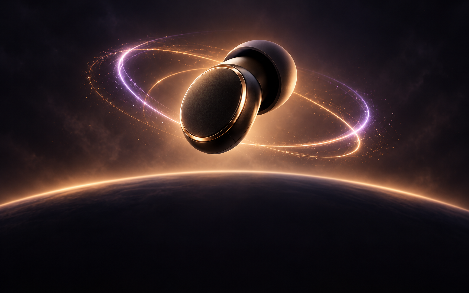 PARLEY earbud above a luminous horizon